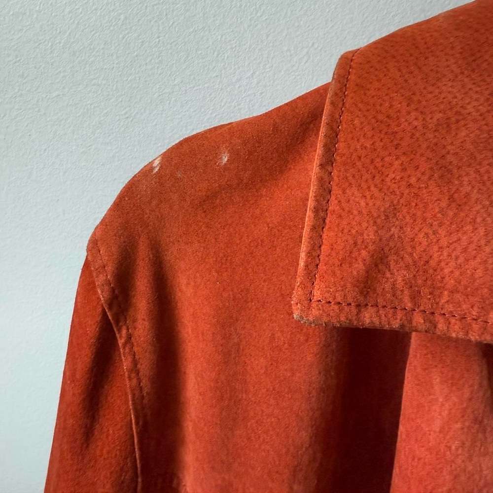 Orange Suede Patchwork Button-Up Shirt Jacket Sha… - image 7